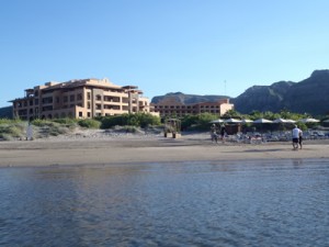 Looking at Villa del Palmar from the water's edge