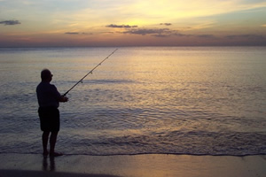 Man fishing on the beach in Mexico