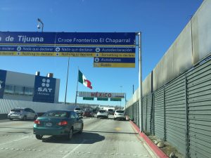 Cars driving into the Tijuana Mexican border