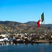 Mexican flag on the bay in Ensenada, Baja Norte, Mexico