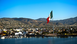 Mexican flag on the bay in Ensenada, Baja Norte, Mexico