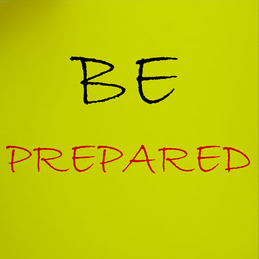 Words - Be Prepared - on yellow background