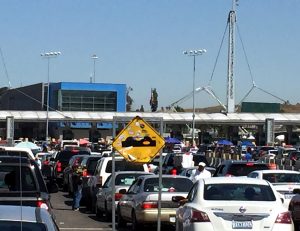 Tijuana border with Mexico, waiting in line to enter the U.S.