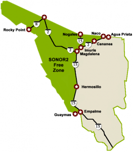Map showing the Sonora Free Zone
