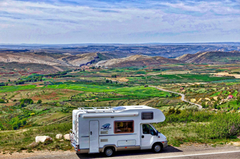 RV driving on the road in Mexican countryside